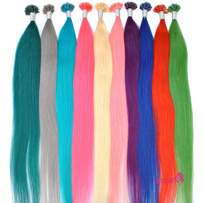 Color Straight Fusion Nail U Tip Human Hair Extensions Keratin  0.5g/Strand 20" Inch For Salon  For Women A Variety of Color