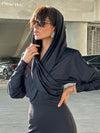 Black Knitted Hooded Long Sleeve Shirts