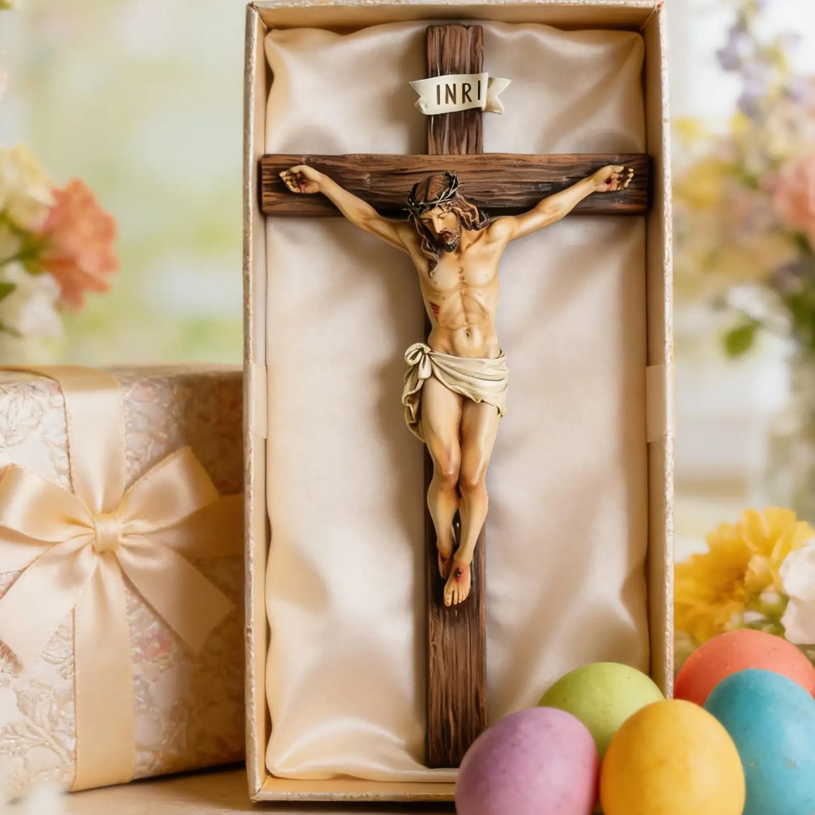 Hand-Painted Jesus Figurine 9.6", Religious Gift for Easter Christmas, Home Church Altar Display, Resin Statue