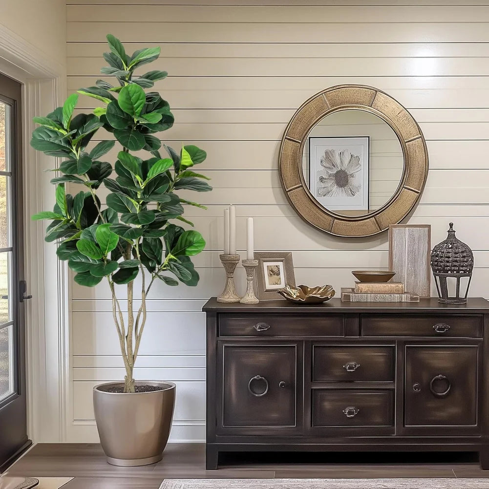 Artificial Faux Fiddle Leaf Ficus Tree 4/5/6 ft Tall  Tree with Pot