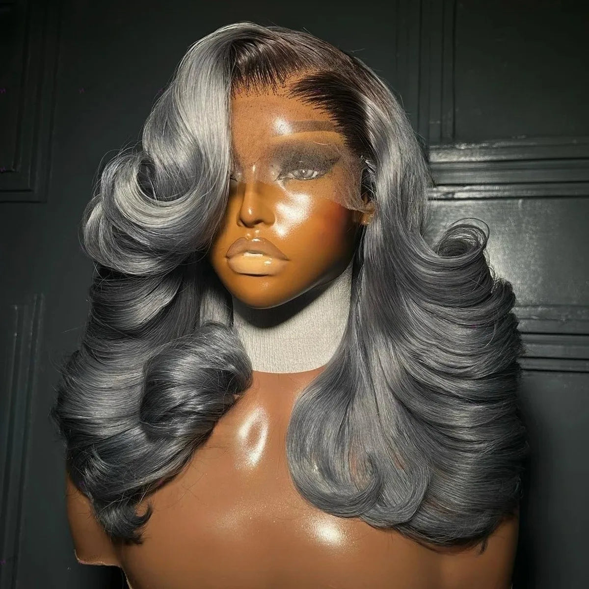 Ombre Grey Short Wigs Body Wave Lace Frontal Wig 13X4 HD Bob Lace Wigs For Women Synthetic High Quality Pre Plucked Cosplay