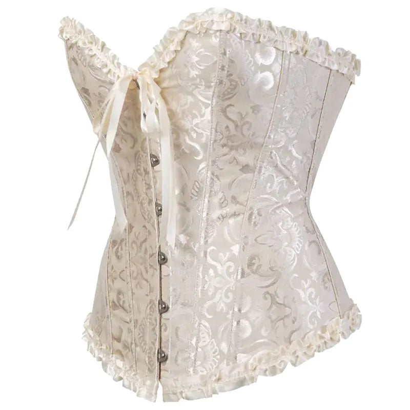 Women Sexy Bustiers And Corsets Floral Lace Tops For Women Vintage Corset Gothic Overbust Satin Jacquard Corsets