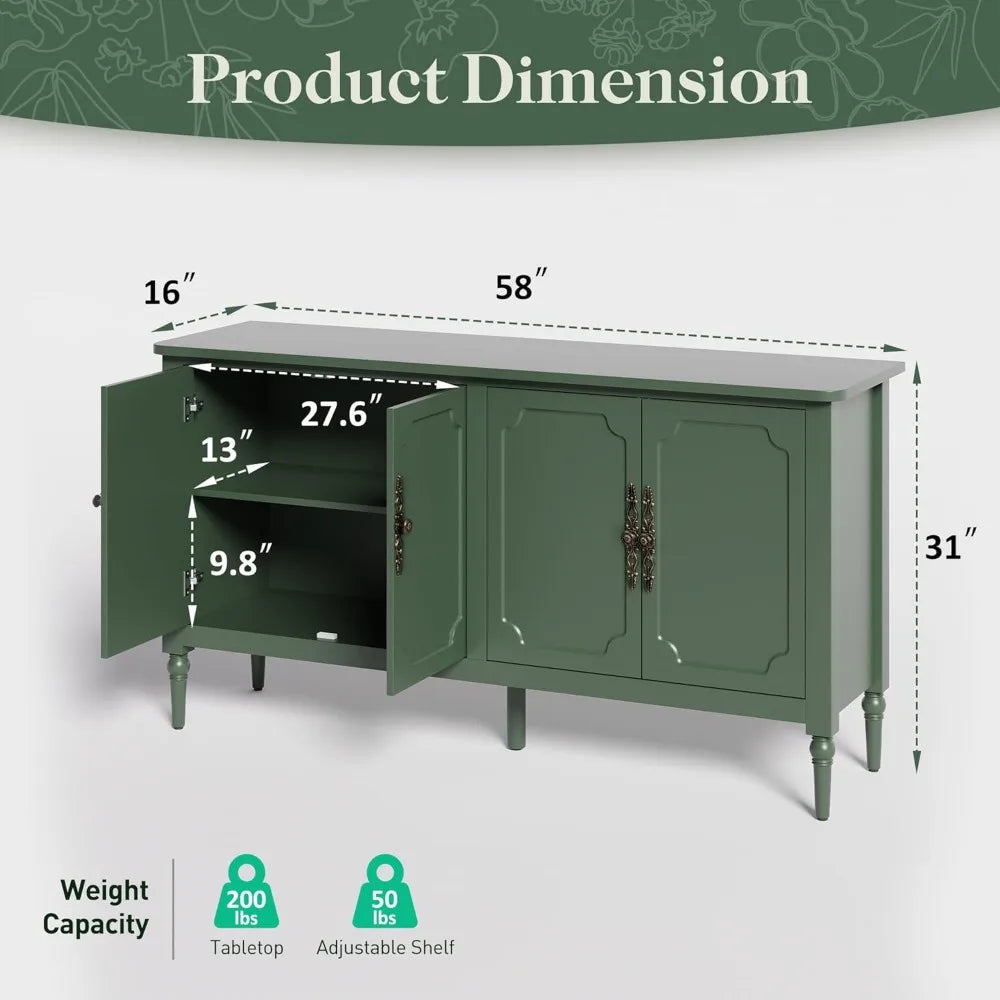 Vintage Sideboard Storage Cabinet with 4 Doors