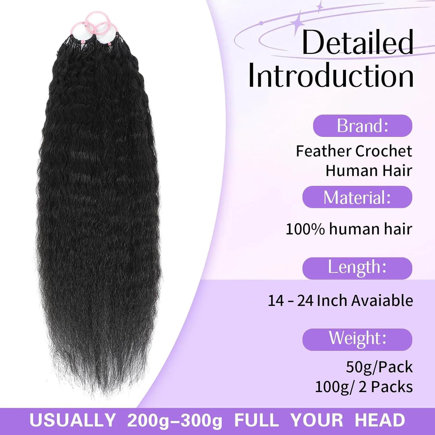 Kinky Straight Crochet Human Hair 100% Feather Crochet Human Hair Bundles For Boho Braids Miracle Knots Hair