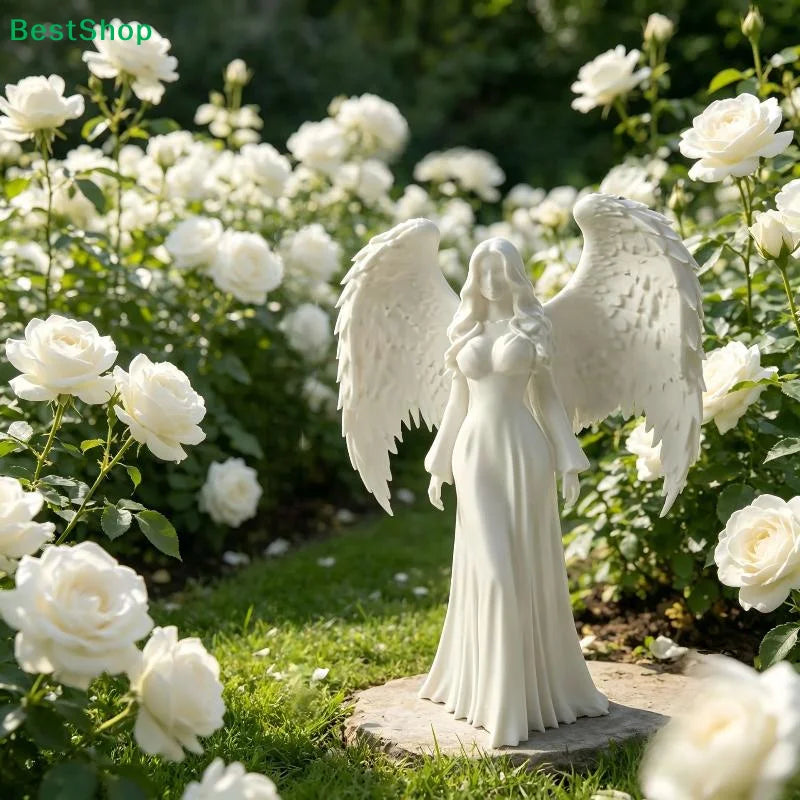 ♬3D Printed Praying Angel Statue Guardian Angel Figurine White Gold Religious Sculpture For Home Altar Decor