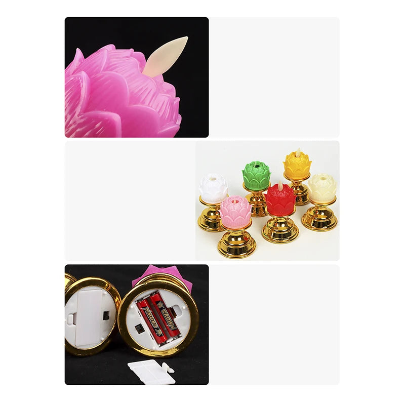 LED Lotus Light Battery Operated Buddha Lamp Flickering Flame Tea Candle Gold Base Holy Prayer Offering Home Altar Decoration Sa