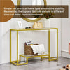 2-layer Modern Gold Tempered Glass Console Table with Sturdy Metal Frame