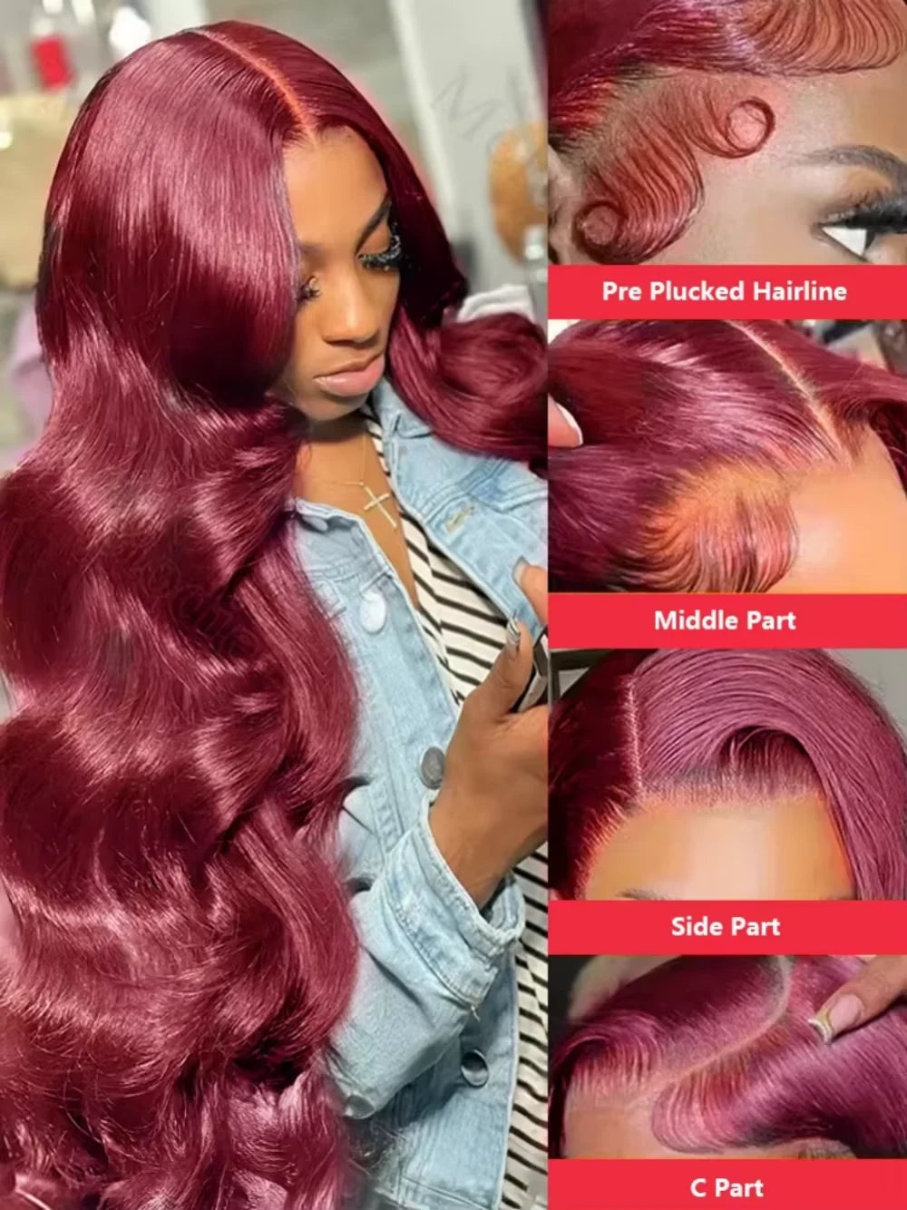 220% Density 32 inch Brazilian Body Wave 99J Burgundy 13x6 HD Lace Front Human Hair Wigs PrePluck 13x4 Glueless Lace Frontal Wig