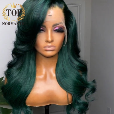 Green Color 13x6 Lace Front Wigs for Women Remy Brazilian Human Hair Loose Wave Wig Pre-plucked Hairline 5x5 Closure