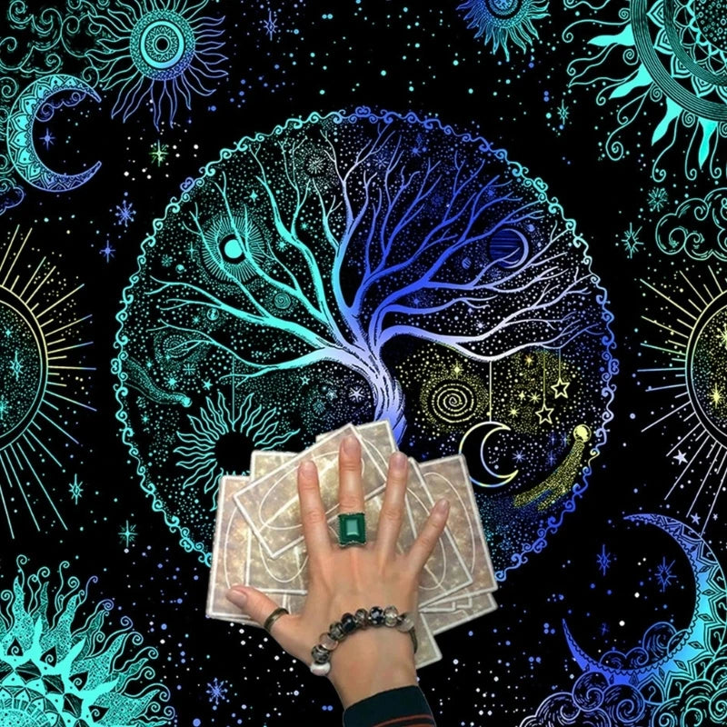 Tarot Card Tablecloth Altars Cloth Trees Of Life Tablecloth Astrology Divinations Non-Slip Mat Tapestry Home Decors