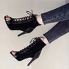 Hollow Mesh Black Lace-Up Sexy Peep Toe Boots Stilettos