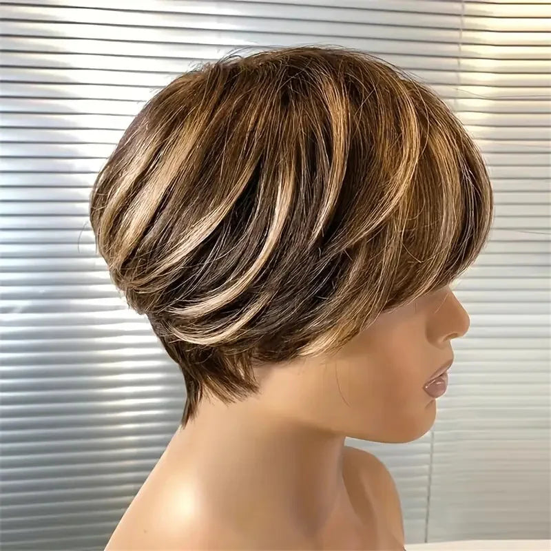 High Quality 6 Inch Pixie Wigs Color P4/27 for Women Full Machine Made Brazilian Virgin Remy Human Hair Soft Comfortable