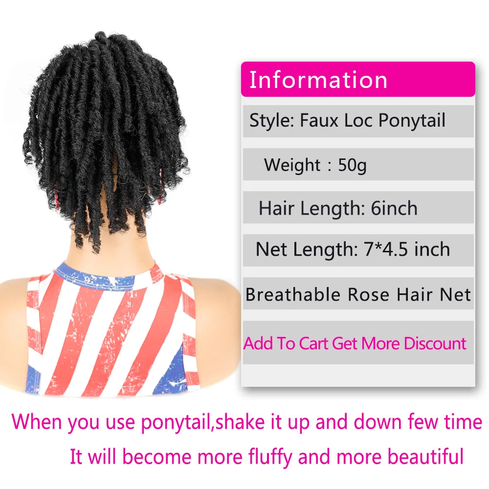 Short Synthetic Afro Puff Curly Drawstring Ponytail Wig Dreadlock Crochet Braid Pony Tail Clip in Hair Extension for Black Women