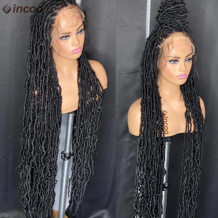 Locs Goddess Full Lace Synthetic Braided Wig 40'' Soft Butterfly Crochet Hair Wig Pre Looped Afro Box Braids Wig For Black Women