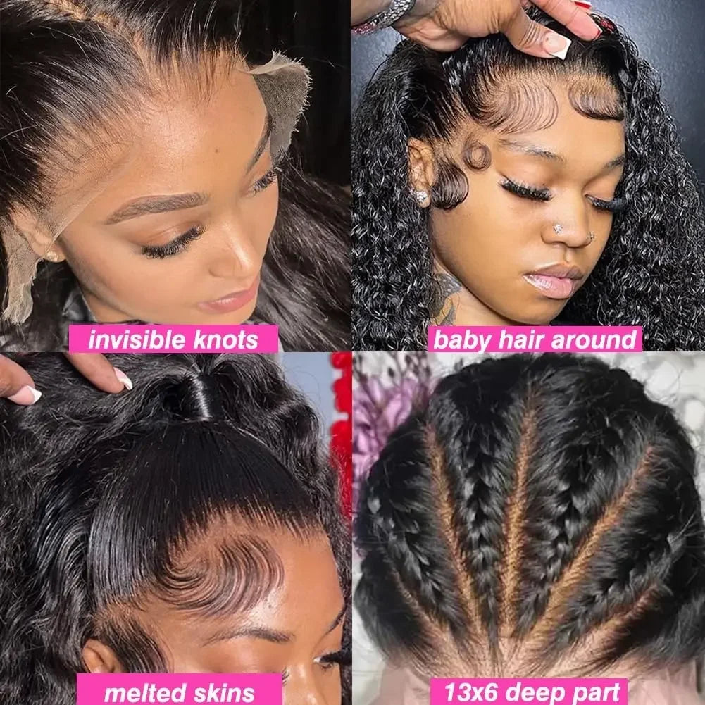 250% Real Density Deep Wave 13x6 360 HD Pre Plucked Lace Front Human Hair Wigs 13x4 Curly Wig For Women Water Wave Frontal Wigs