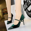 High Heel Velvet Shallow Montage Pointed Toe Metal One-line Buckle Pumps