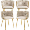 Velvet Dining Chairs Set of 4, Woven Upholstered Dining Chairs with Gold Metal Legs, Modern Accent Chairs for Living Room
