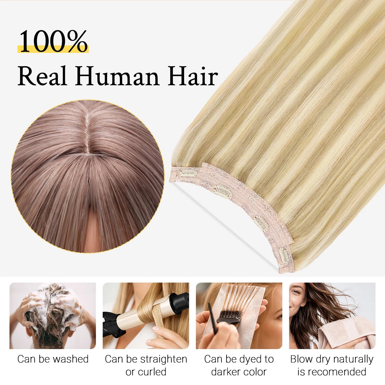 Sunmofavo Wire in Hair Extensions Human Hair Straight Fish Line Natural Fusion with 4 Clips Weft Hair Extensions For Women Daily
