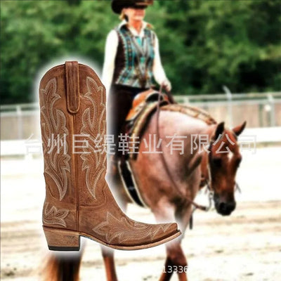 Embroidery Cowboy Boots For Women Knee High Med Calf Vintage Western Cowgirl Boots Women