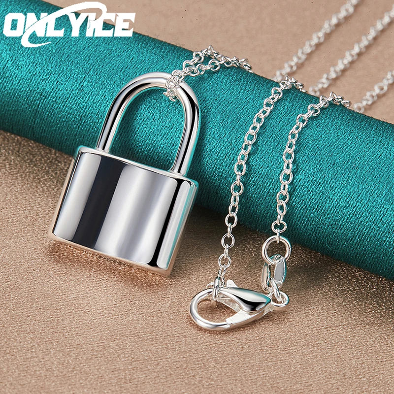 Hot Luxury 2pcs 925 Sterling Silver Square Round Heart Lock Bracelets Necklaces