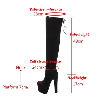 Rimocy Women Platform Over The Knee Boots 17CM Super High Heels Patent Leather Long Boots
