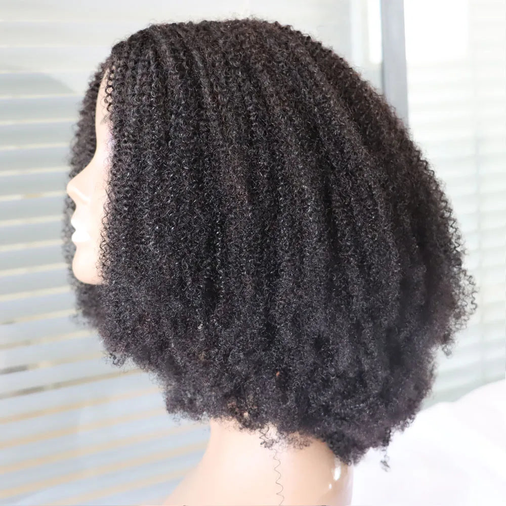 Natural Black #1B Jet Black #1 Tight 4C Afro Kinky Curly Virgin Remy Brazilian 100% Human Hair V U Part Machine Wig Black Women