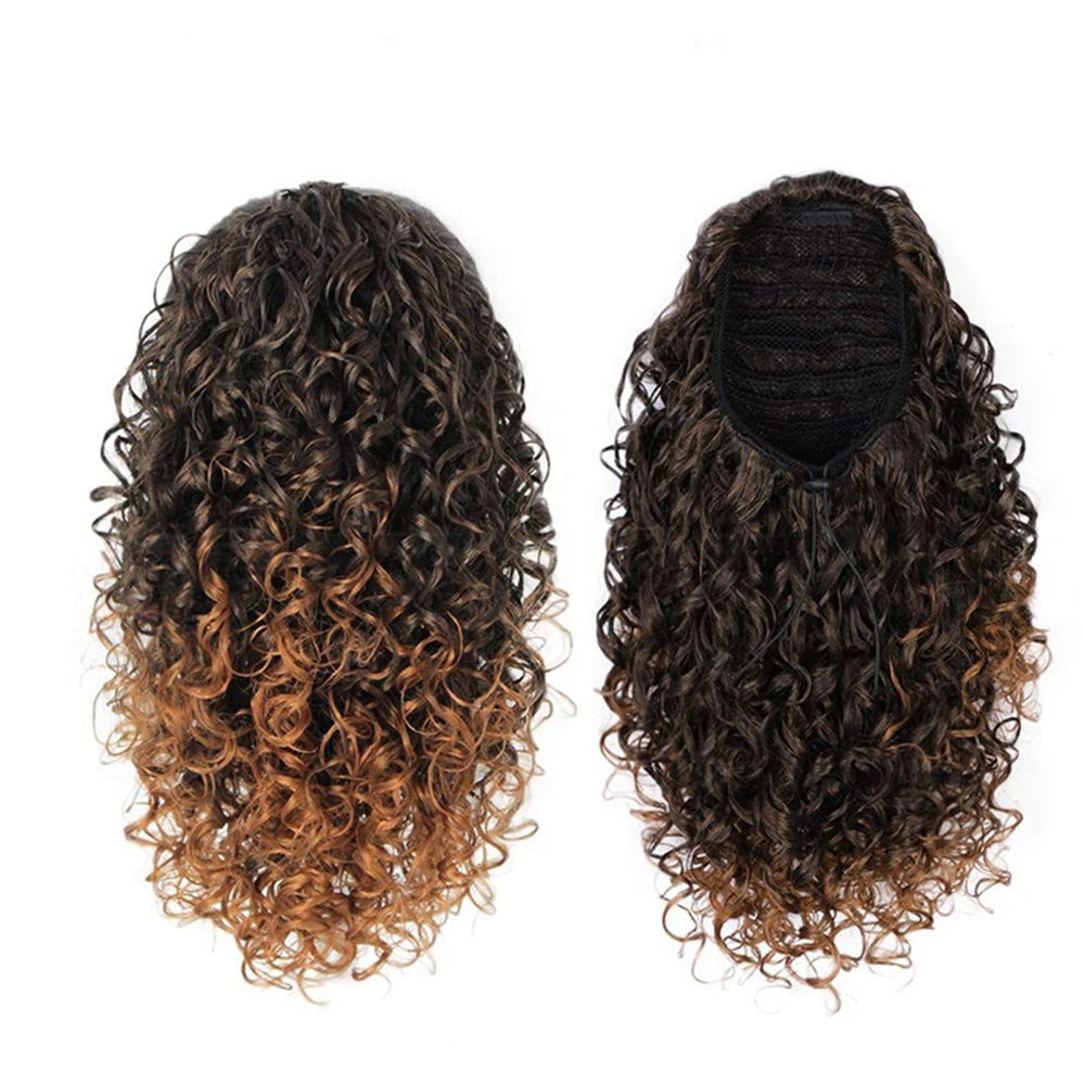 Synthetic Kinky Curly Ponytal 14 Inch Black Grey Color Curly Ponytail Hiar Extensions For Women