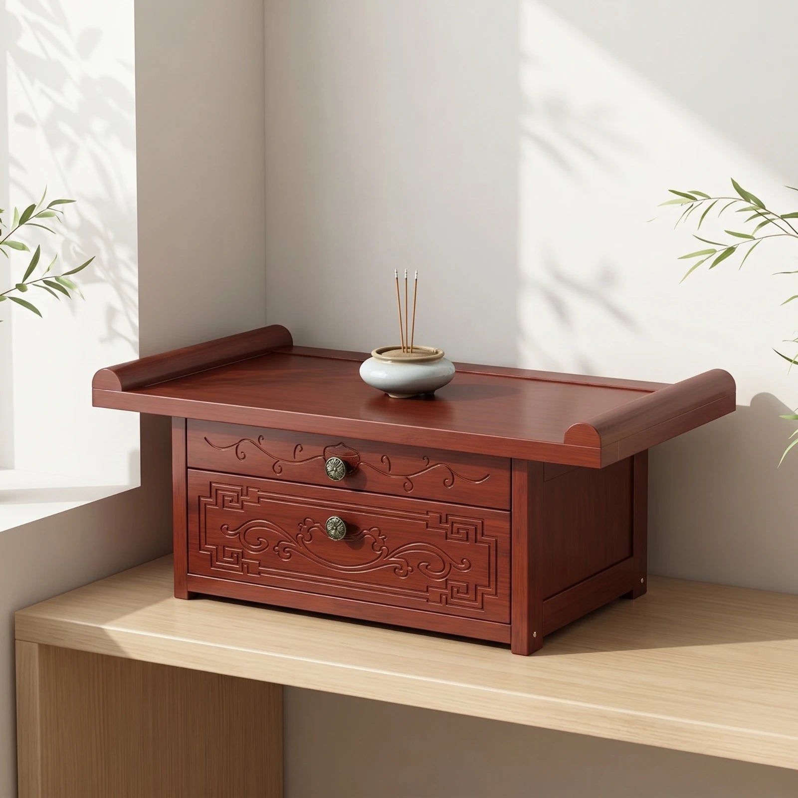 Buddhist Altar Carved Altar Table with Drawer Tabletop Shrine Space-Efficient Furniture Sturdy for Buddhists