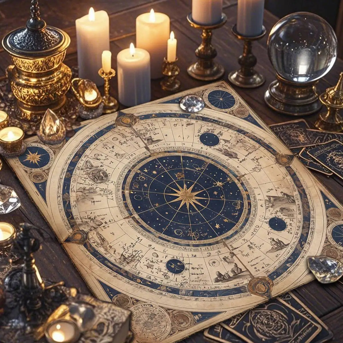 Tarot Tablecloth Retro Celestial Bodies Divination Altar Cloth Starry Sky Compass Tarot Cloth Astrology Universe Game Card Pad