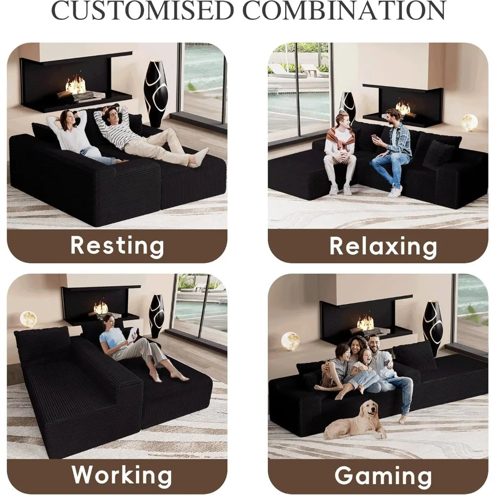 Modern Modular Convertible Sectional Sofa with L-Shape Chaise, 3-Seater