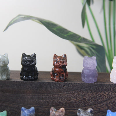 Mini Gemstone Cute Cat Statue Crystal