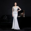 YIDINGZS White Long Dress V-neck Appliques Full Sleeve Evening Dress See through Elegant Wedding Dress 18569