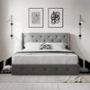 Bed frame with 4 storage drawers and wingback headboard, button tufted design, light grey