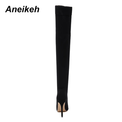 Pointed Toe Over-the-Knee Heel Thigh High Stretch Sock Boots