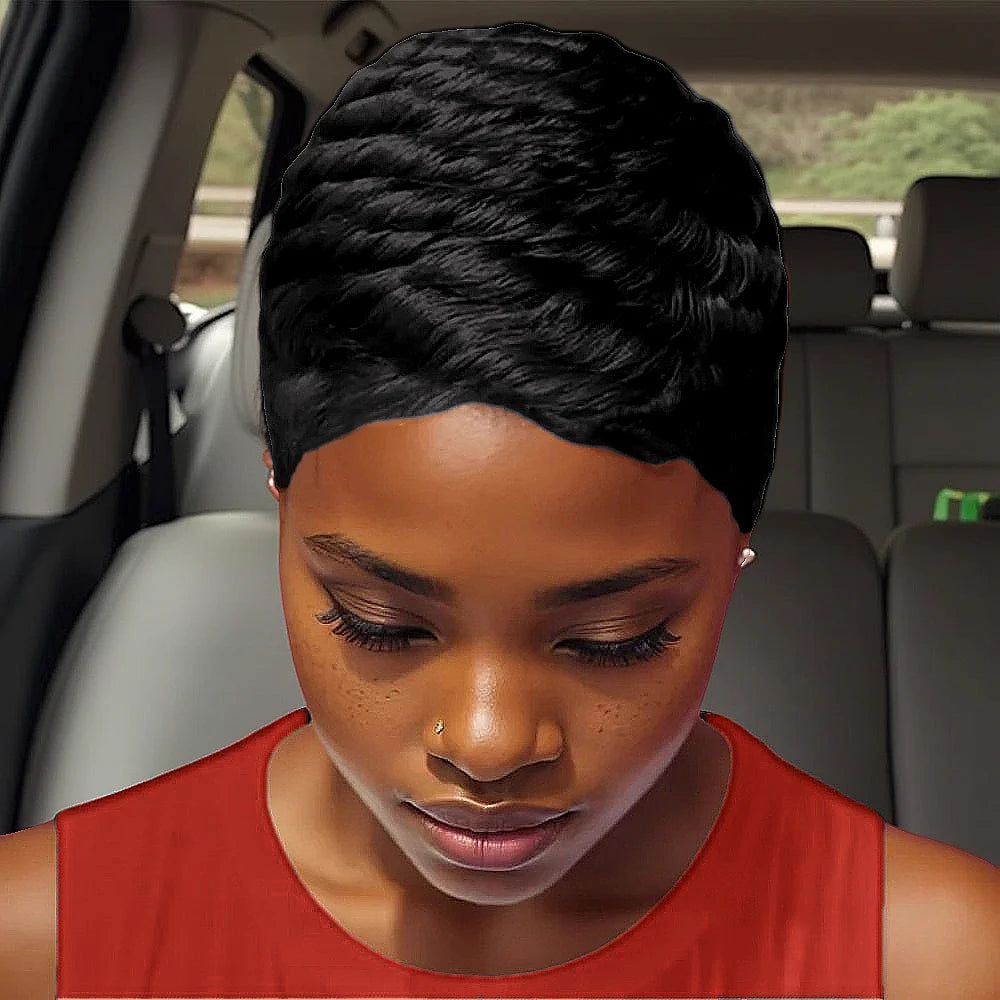 Colorful Pixie Cut Wig Short Striaght Human Hair Full Machine Made Wig for Women