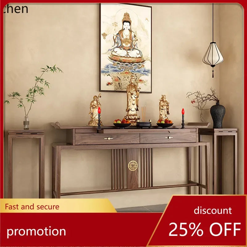 r5.21 Solid Wood Home New Chinese Style Buddha Table Modern Simple Living Room Offering Table Black Walnut Wood Altar Table