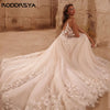 RODDRSYA Spaghetti Straps Glitter Wedding Dresses V-Neck Shiny Tulle With Applique Backless Bohemia Lace Bridal Gowns Plus Size
