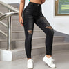 Women's Fashion Mid Waist Ripped Hole Casual High Street Denim Pants