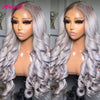 Silver Grey Vietnamese lace Closure Human Hair Wig Loose Wave Ombre Colored Transparent Lace Front Pre Plucked Wig For Women