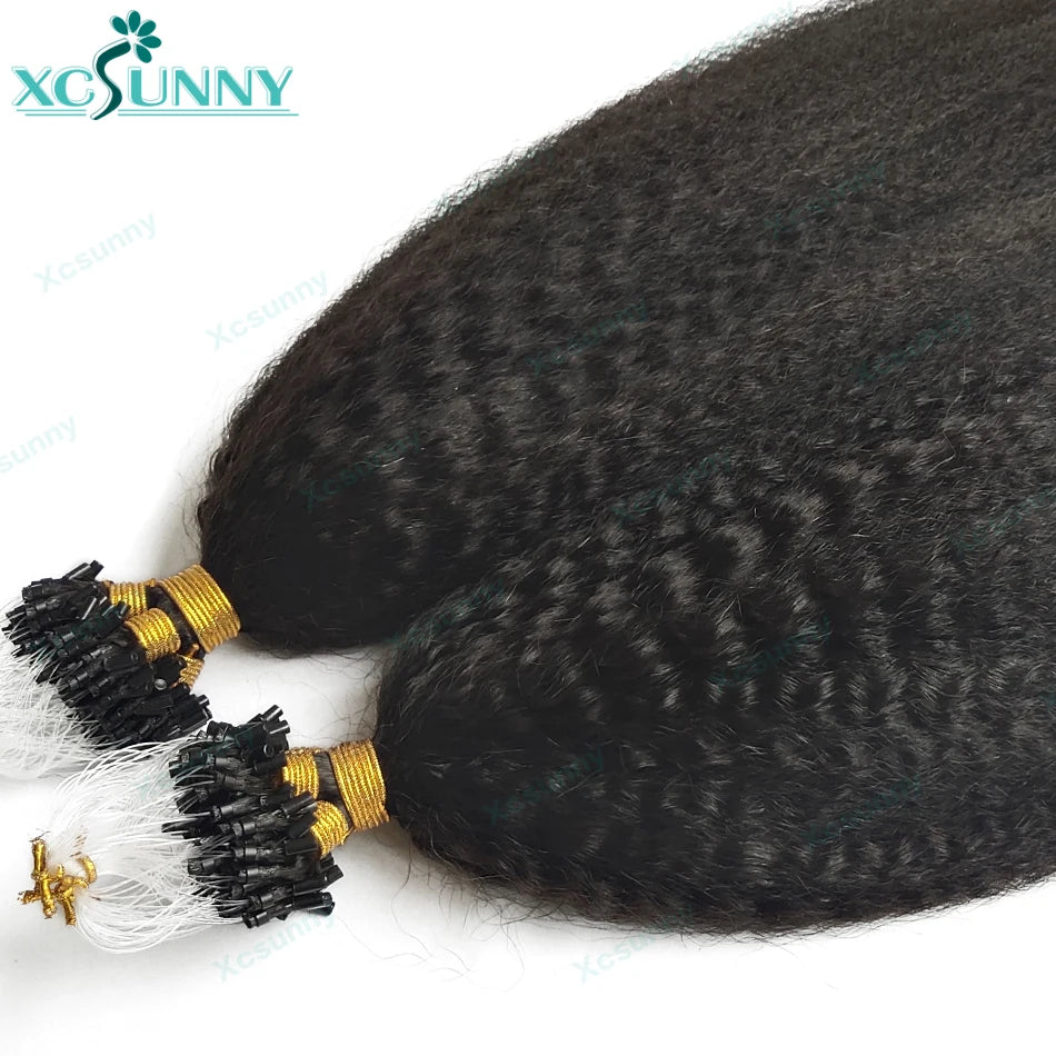 Kinky Straight Microloop Human Hair Burmese Microlink Hair Extensions For Black Women Micro Ring Loop Yaki Hair Extensions