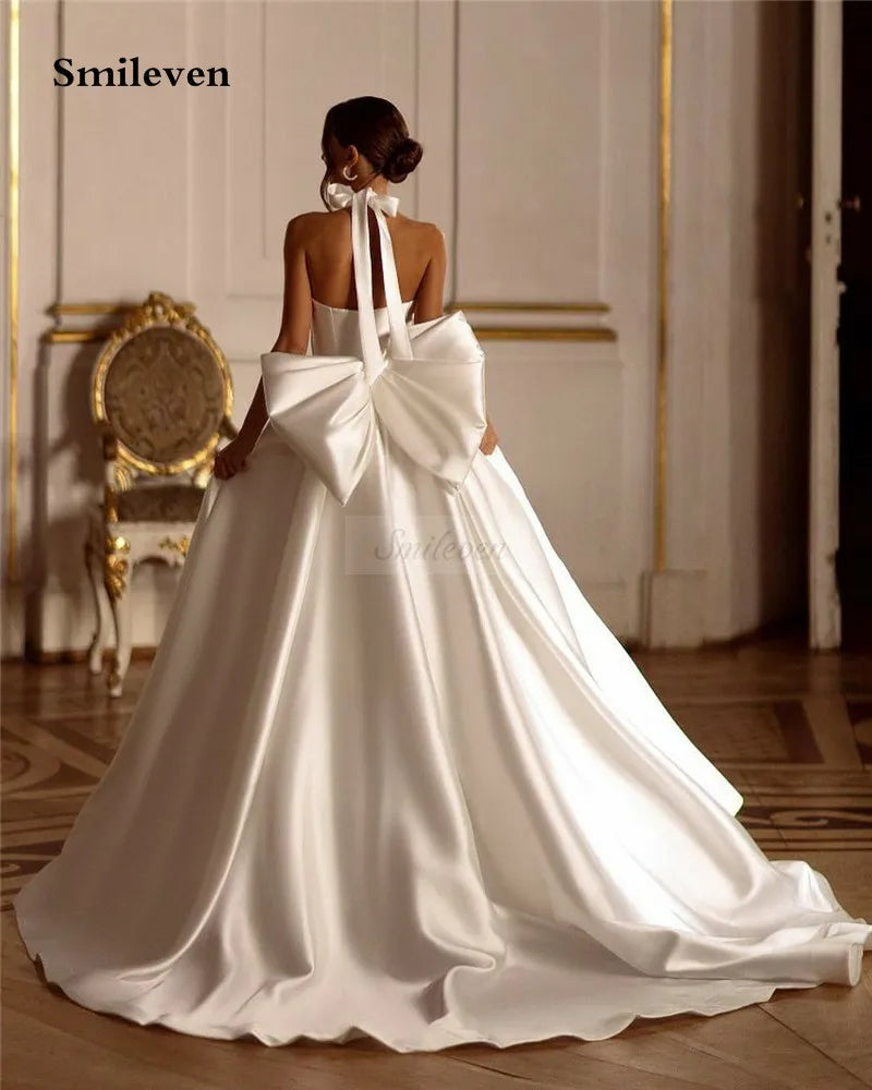 Smileven Sweetheart Neck Wedding Dresses Halter White/Ivory Satin Mermaid Bridal Gowns Modest