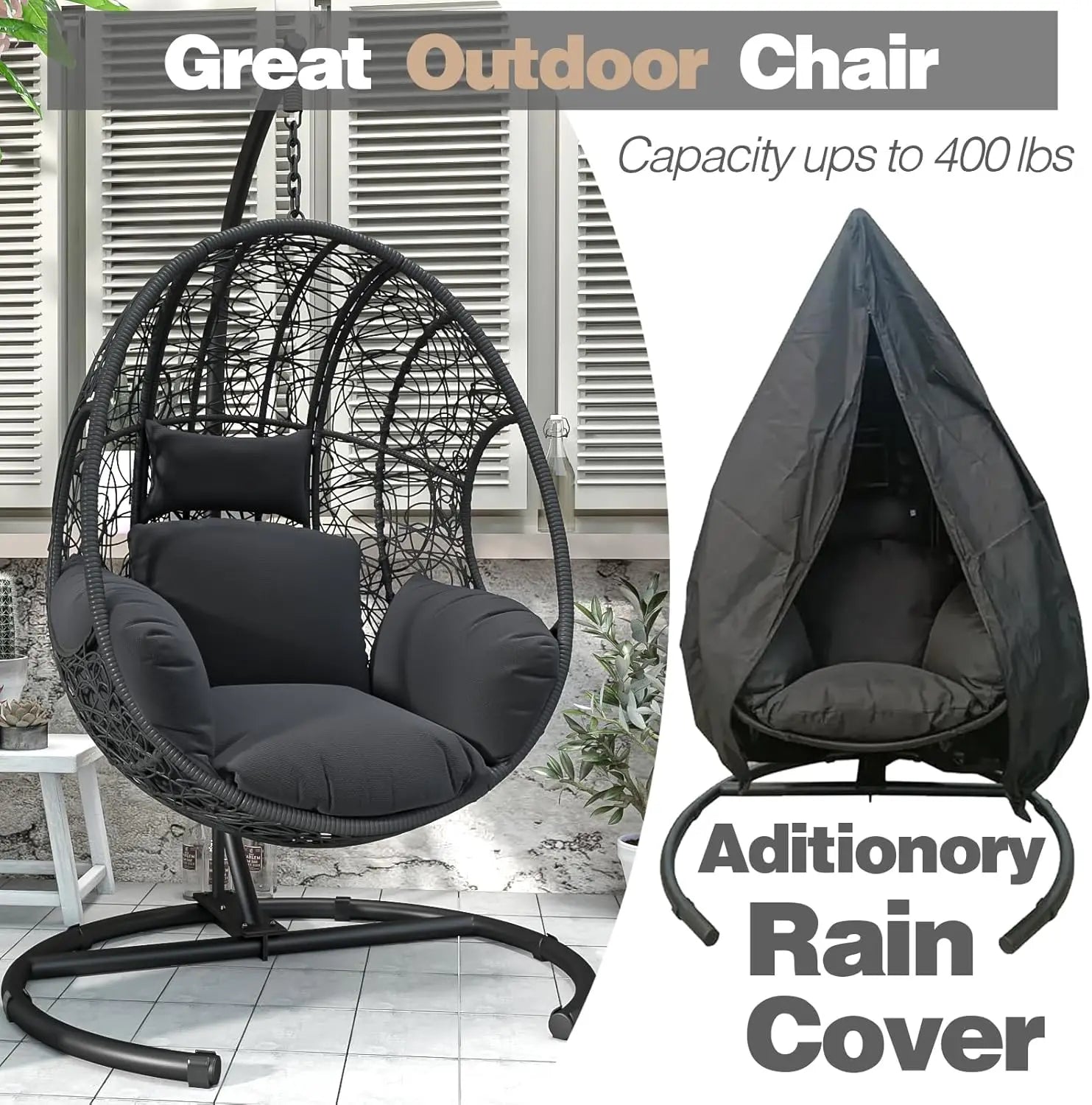 Indoor/Outdoor Hanging  Egg Swing Chair with Stand with Cushion