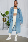 Fashion Extra Long Autumn Winter Sky Blue Denim Jackets for Women 2023 Trench Coat Fall Loose Cardigan Jeans Cape Veste Femme