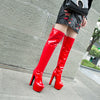 Rimocy Women Platform Over The Knee Boots 17CM Super High Heels Patent Leather Long Boots