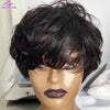 Short Wavy Pixie Cut Wig Human Hair Wig with Bangs for Women Full Machine Made Wigs(6 Inch 150% Density)