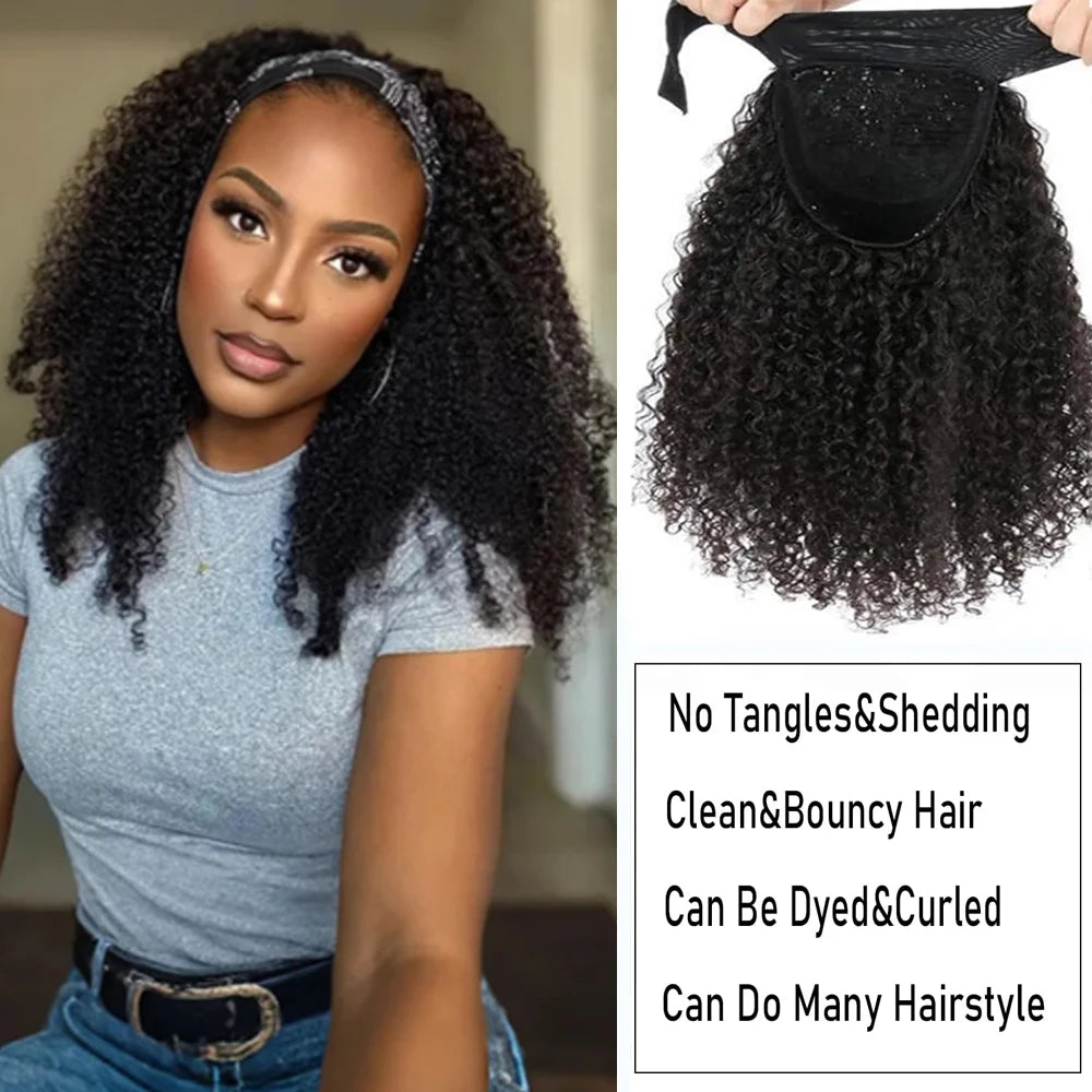 Afro Kinky Curly Headband Wigs 200% Density Brazilian Remy Human Hair Full Machine Made Wigs Short Afro Curly Wigs For Women