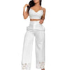 Two Piece Sets Womens Outifits Fashion V-Neck Cami Crop Top & Casual White Hollow Out Wide Leg High Waist Pants Set