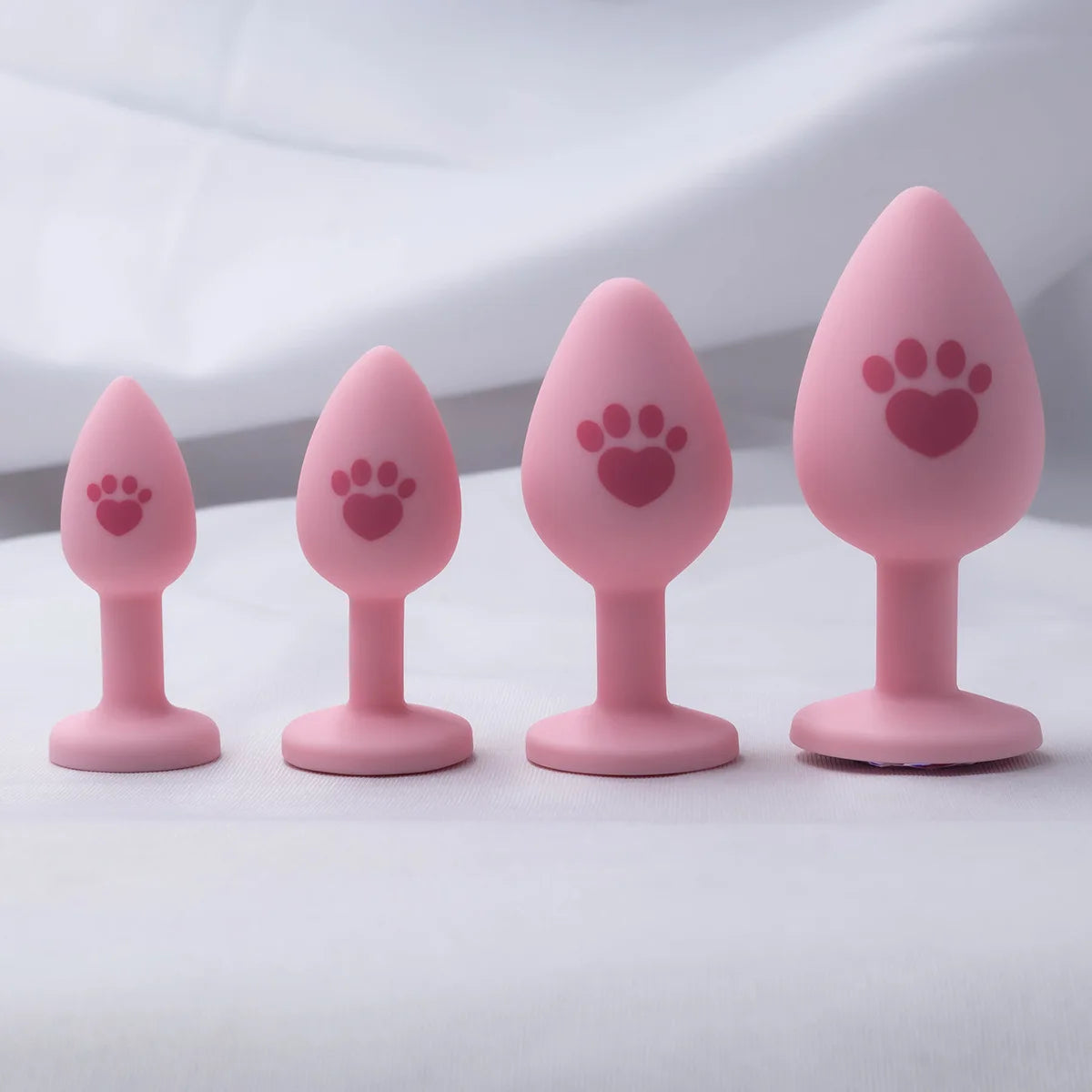 Pink Silicone Anal Plug for Woman 4 Sizes Cat Paw Pattern Smooth Surface Butt Plug Crystal Base Sex Toys For Woman Anal Dildo