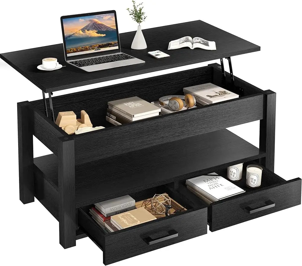 41.7'' Lift-Top Coffee Table with 2 Storage Drawers and Open Shelf