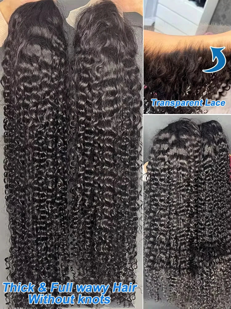 Brazilian 200 250 Density 13x6 HD Transparent Deep Wave Lace Frontal Wig Human Hair 30 40 Inch 6x6 Loose Curly Lace Closure Wigs